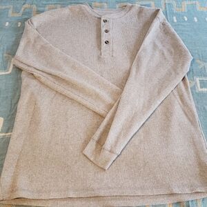 Long-sleeve Henley Shirt Gray Mens L